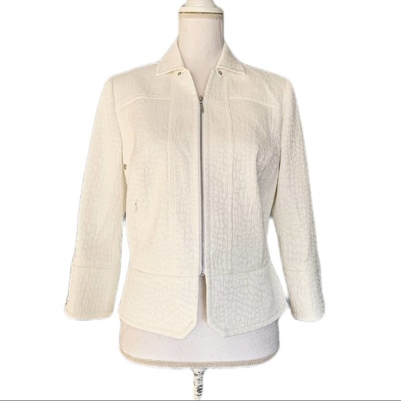 ETCETERA Ivory Animal Textured "Caspian" Zippered Moto Jacket size 8 NWT - Picture 3 of 14